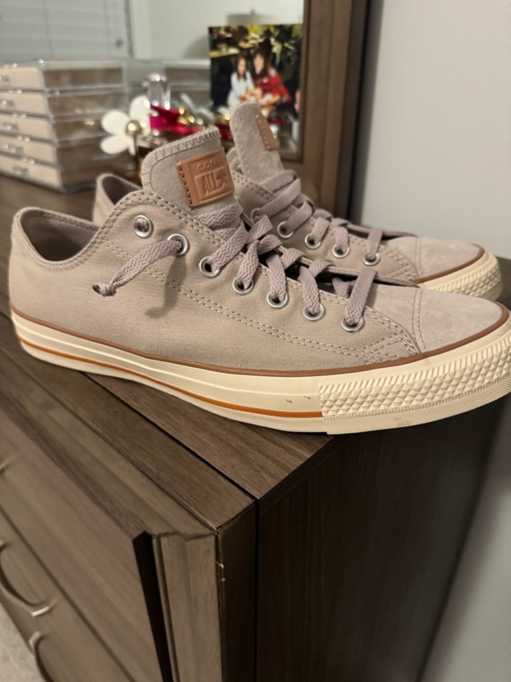 Converse Low Top Sneakers in Light Taupe with Cream Sole
